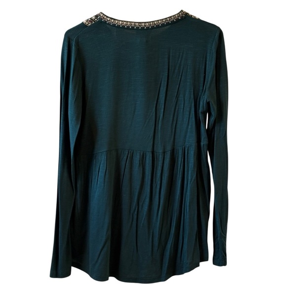 Knox Rose Embroidered Knit Top Dark Green Boho Shirt Size XS - Picture 6 of 6